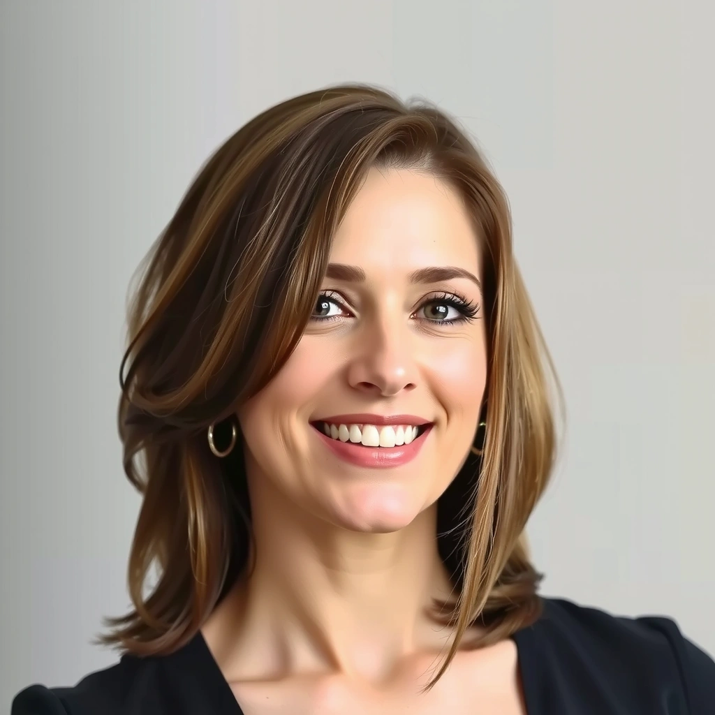 Ritratto sorridente di una donna di mezza età con capelli castani e occhi amichevoli.